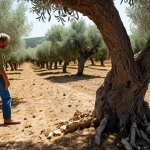 **

A sun-drenched Andalusian olive grove. Ancient, gnarled olive trees stand amidst a field covered in a diverse cover crop of wildflowers and legumes. In the background, a farmer examines the soil, a hopeful expression on his face. Capture the essence of "agricultura de conservación" - minimal tillage, permanent soil cover, and crop rotation. Golden hour lighting, showcasing the rich textures of the soil and the vibrant life it supports.

**
