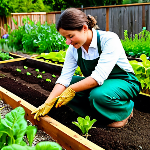 Home 6 A passionate gardener, fully clothed in modest work attire, kneeling beside a vibrant raised garden bed, gently sifting dark, rich soil in their hands. Thriving green leguminous plants with visible healthy root systems are in the background, emphasizing the abundant life within the soil, with hints of organic matter and a deep, earthy texture. The setting is a well-maintained, sunny community garden or small farm, filled with the promise of growth. professional dress, appropriate attire, safe for work, family-friendly, perfect anatomy, correct proportions, natural pose, well-formed hands, proper finger count, natural body proportions, high quality, professional photography.