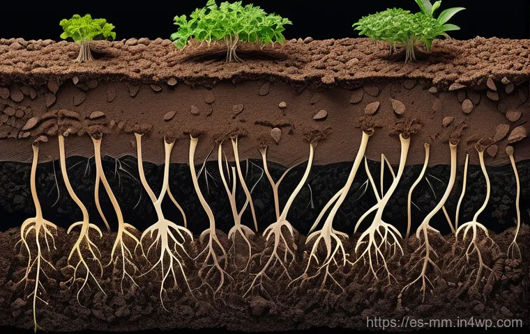 토양의 구조 변화와 건강 - Image Prompt 1: The Vibrant Subterranean Metropolis**