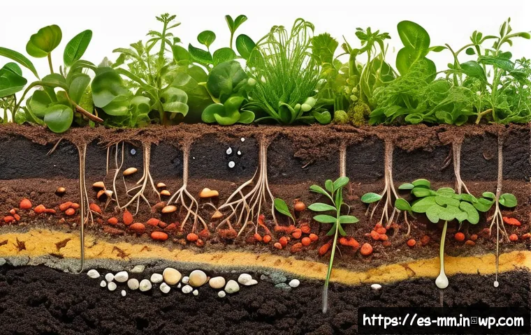토양의 생물학적 활성화를 위한 실험적 접근 - A vibrant cross-section of fertile Spanish soil teeming with diverse microorganisms: colorful bacter...