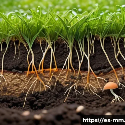 토양의 유전자 다양성과 건강 - A vibrant close-up illustration of fertile soil teeming with diverse microorganisms such as bacteria...