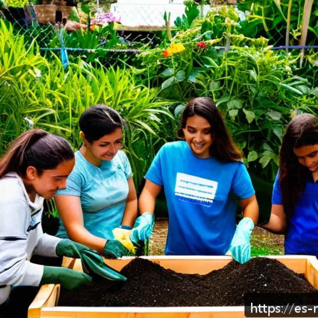 토양 건강 증진을 위한 지역 사회 참여 방법 - A vibrant community workshop scene in a sunny urban garden in Latin America, featuring diverse adult...